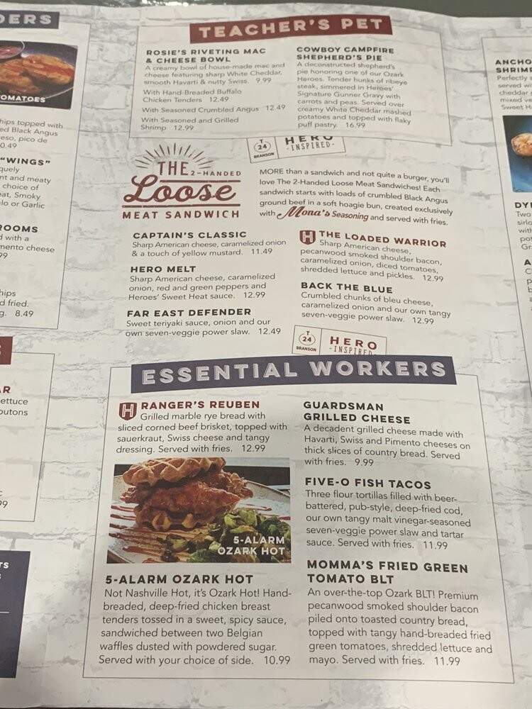 Heroes Tastes + Taps - Branson, MO menu_pic