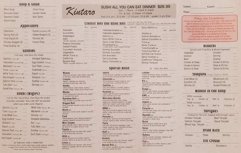 Kintaro - Willowick, OH menu_pic