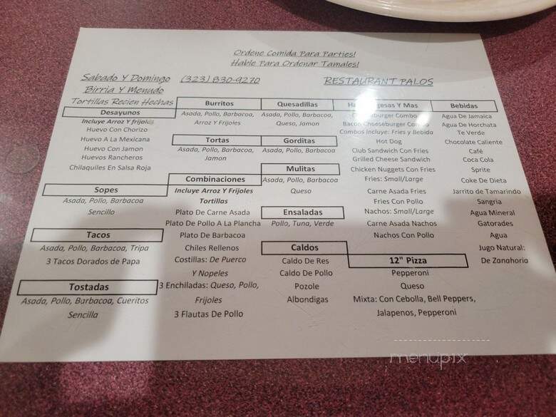 Restaurant Palos - South Gate, CA menu_pic