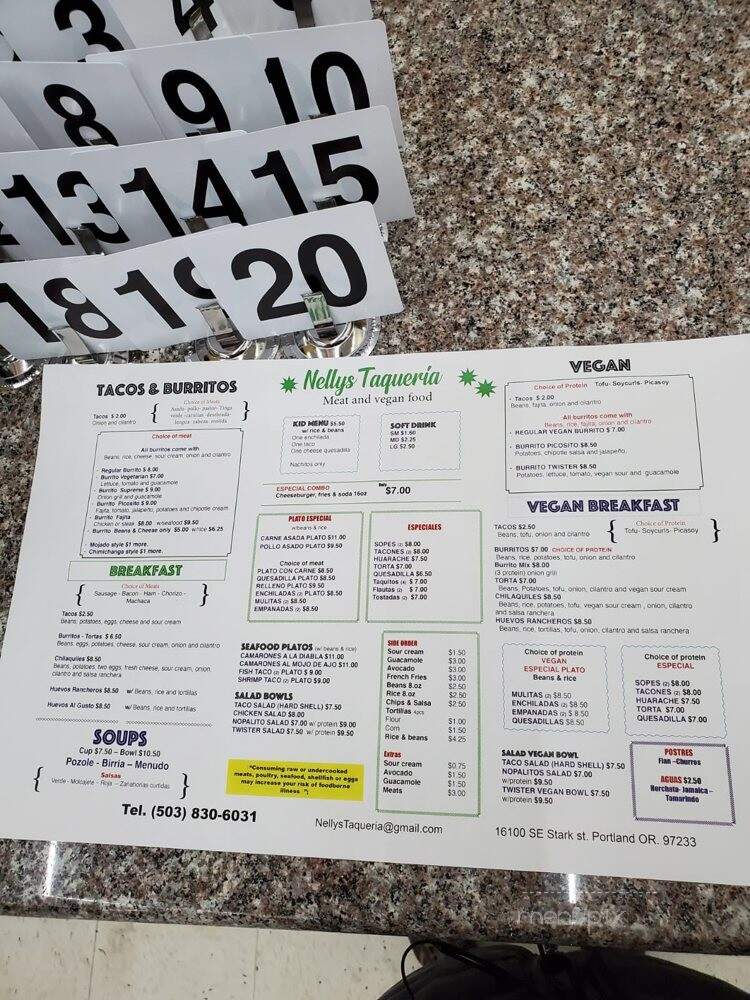 Nelly's Taqueria - Portland, OR menu_pic