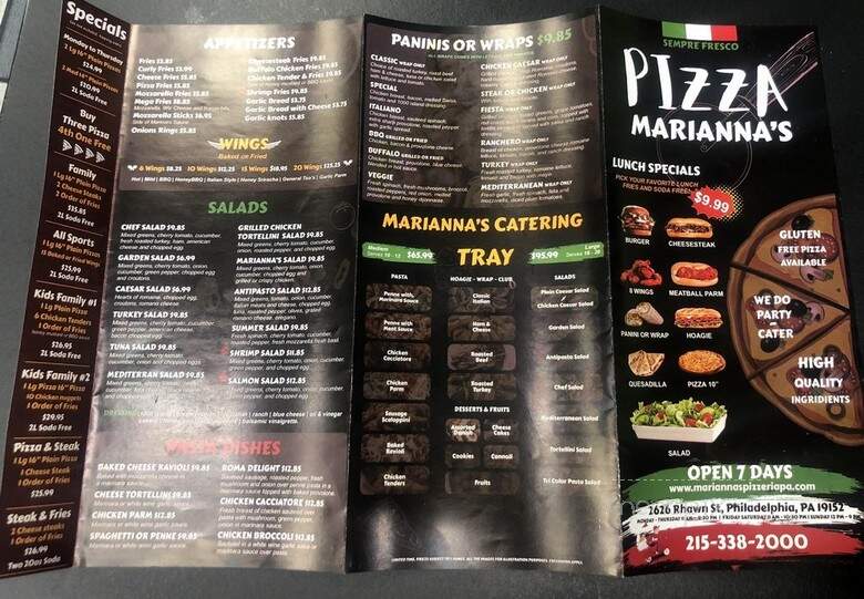 Marianns Pizza - Philadelphia, PA menu_pic