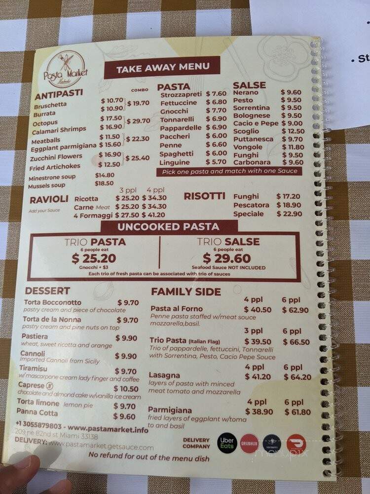 Pasta Market - Miami, FL menu_pic
