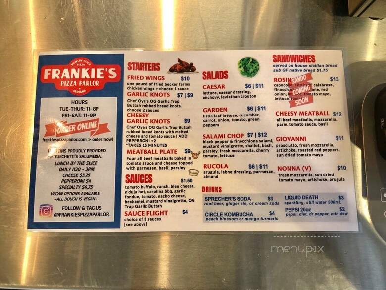 Frankie's Pizza Parlor - Indianapolis, IN menu_pic