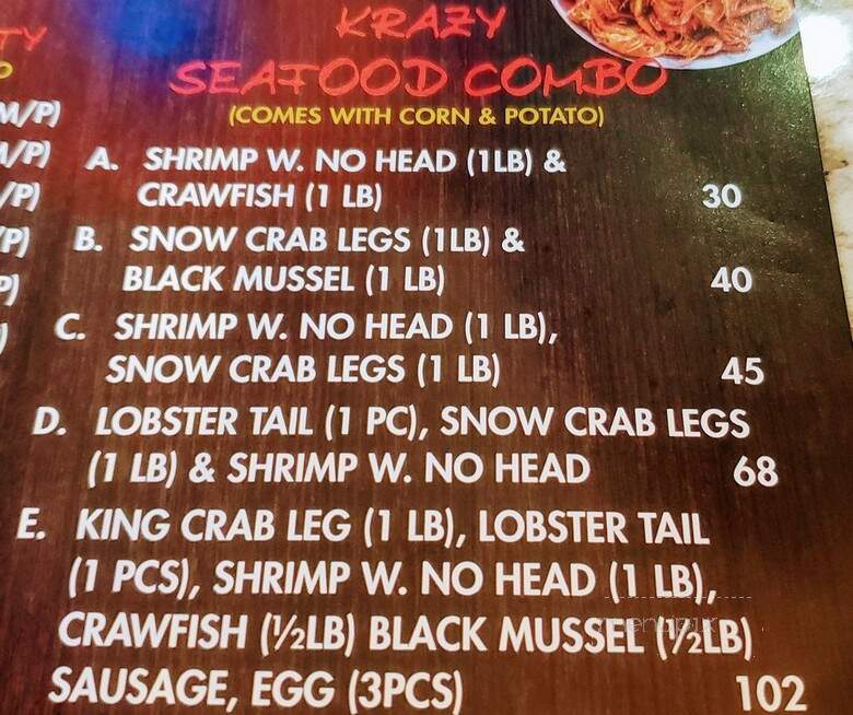 The Krazy Crab - Farmington, MI menu_pic
