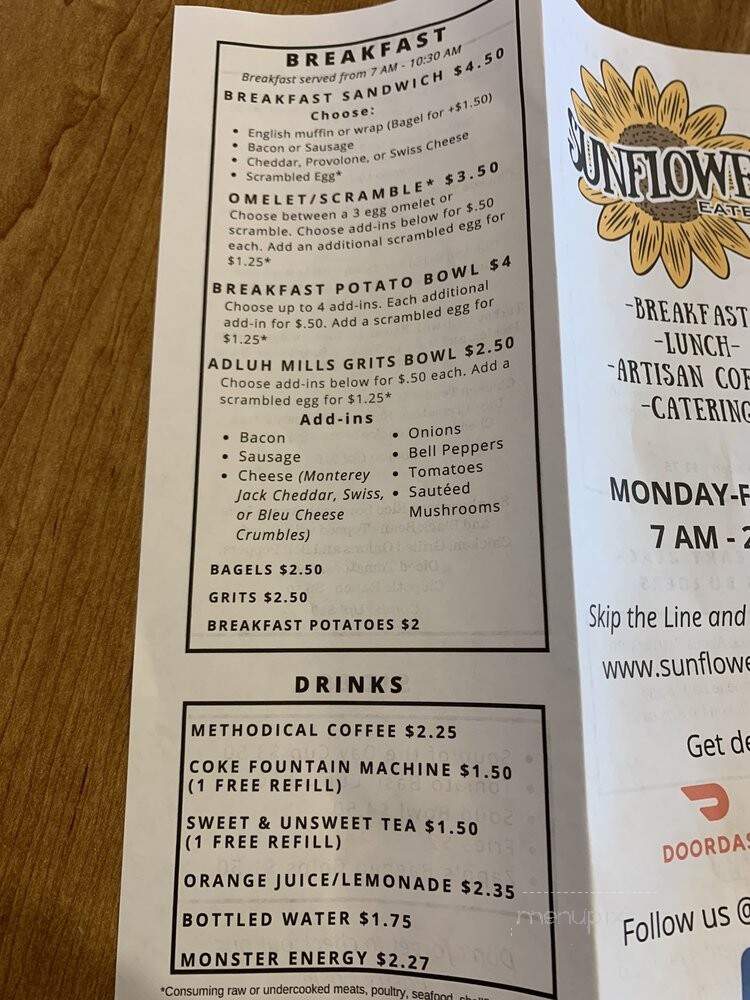 Sunflower Eatery - Greenville, SC menu_pic