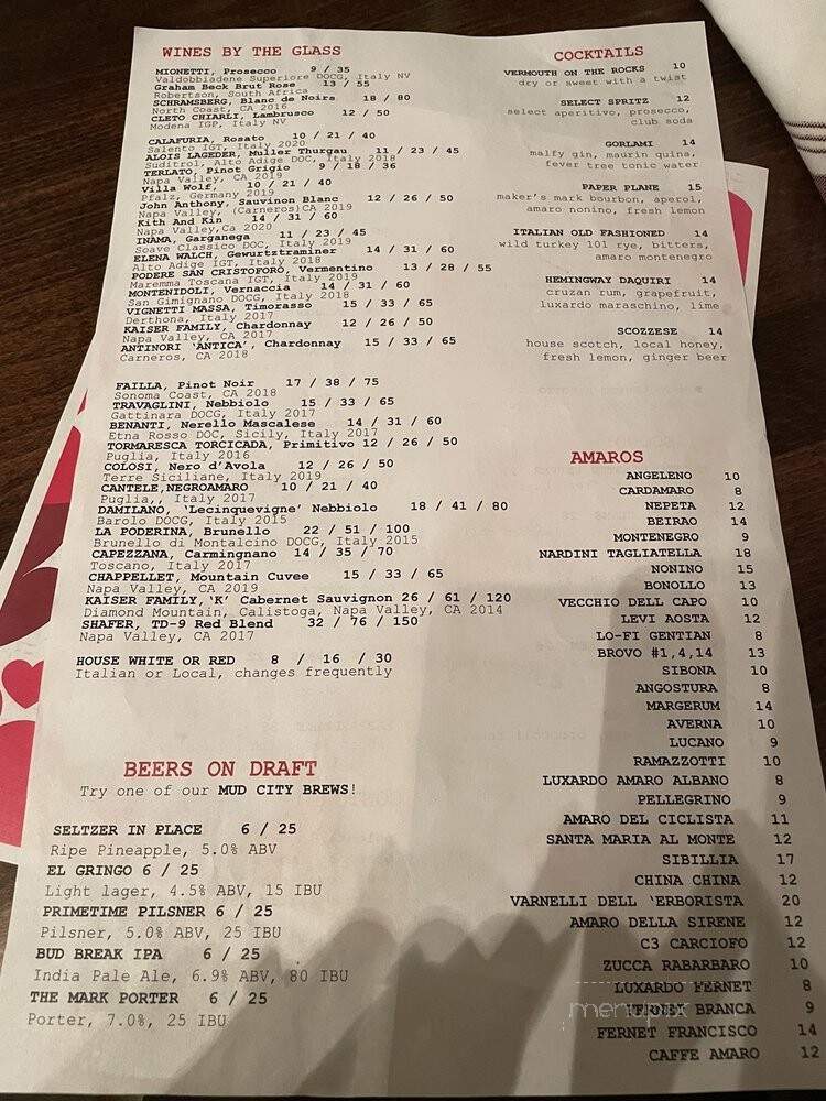 Amaro Italian Kitchen - Calistoga, CA menu_pic