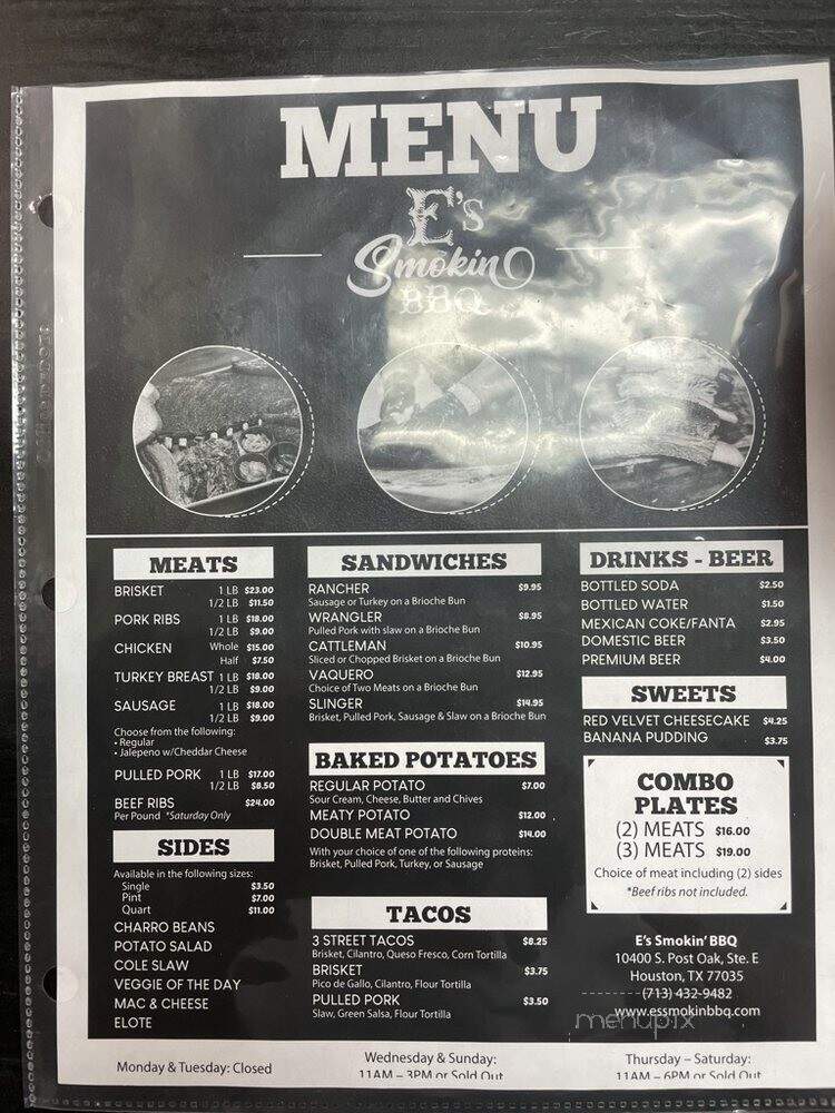E's Smokin' BBQ - Houston, TX menu_pic