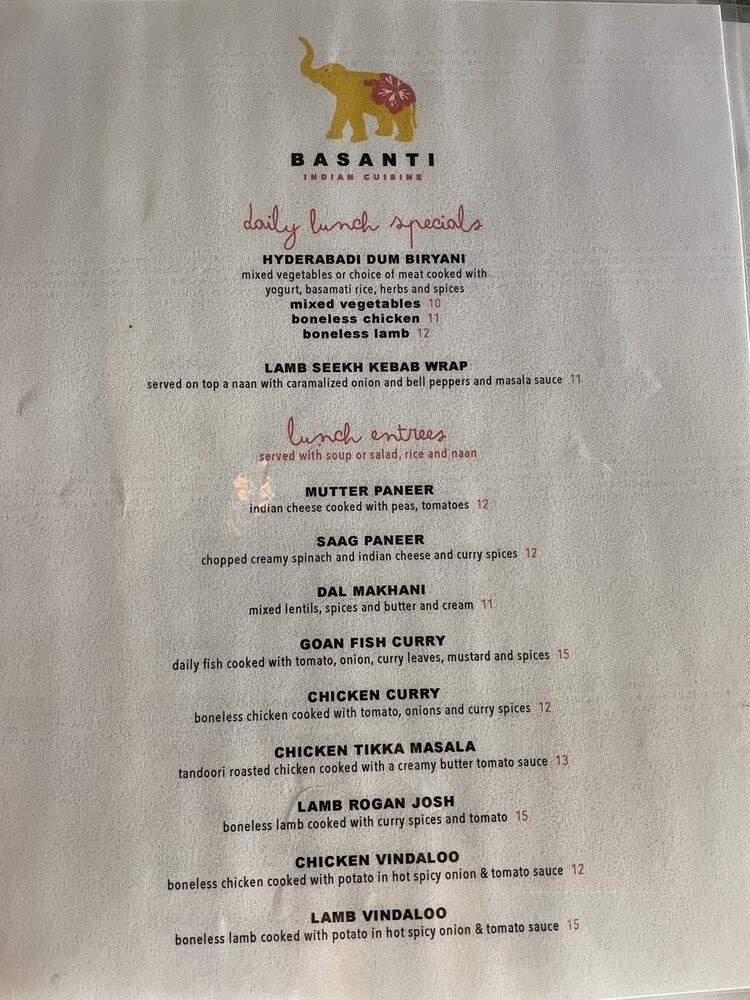 Basanti - San Clemente, CA menu_pic