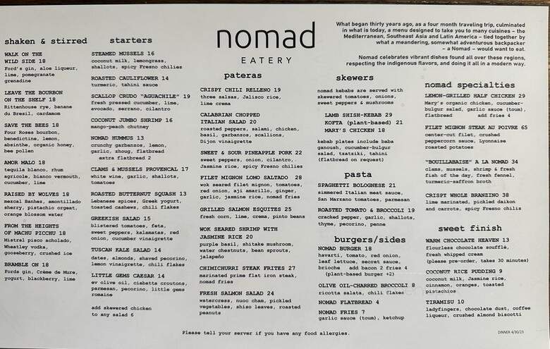 Nomad Eatery - El Segundo, CA menu_pic