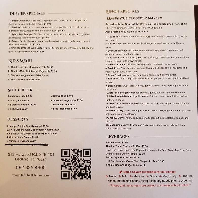 Jan Thai Kitchen - Bedford, TX menu_pic