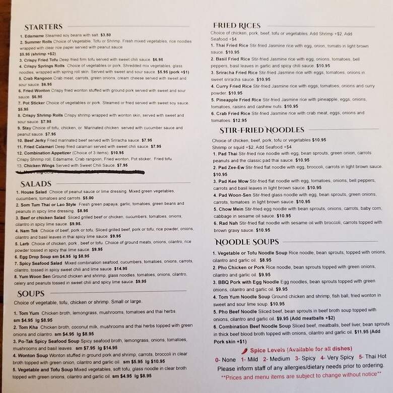 Jan Thai Kitchen - Bedford, TX menu_pic