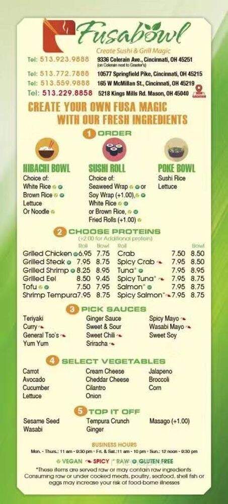 Fusabowl - Mason, OH menu_pic