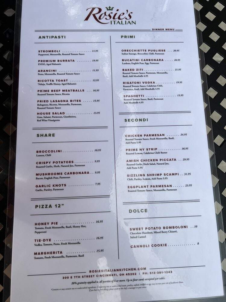 Rosie's Cocktails and Pies - Cincinnati, OH menu_pic