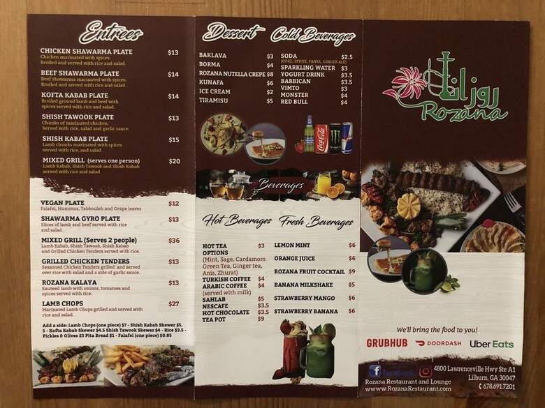 Rozana Restaurant and Hookah Lounge - Lilburn, GA menu_pic