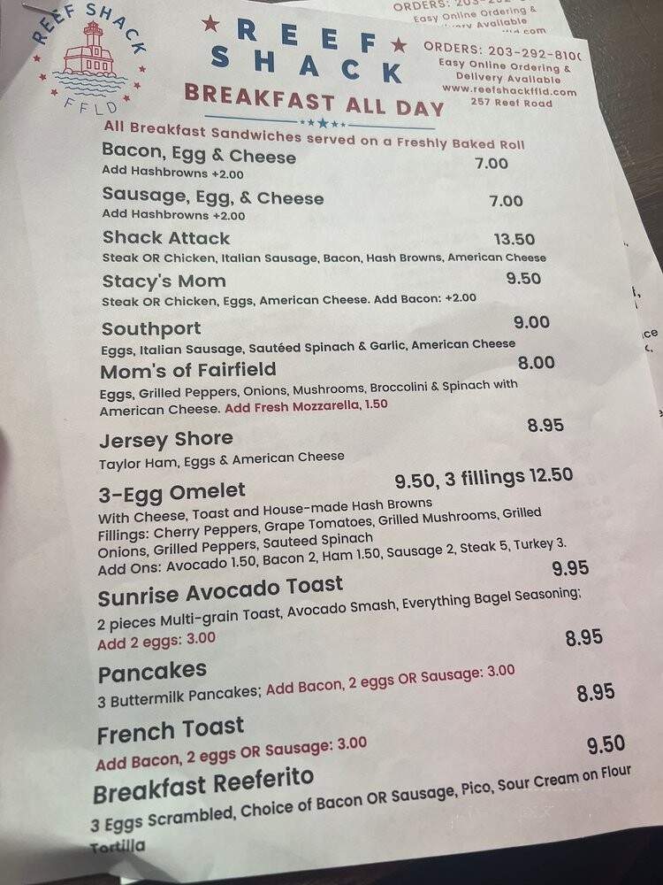 Reef Shack - Fairfield, CT menu_pic
