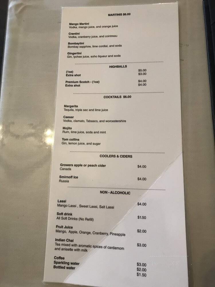 Grace of India - Vancouver, BC menu_pic