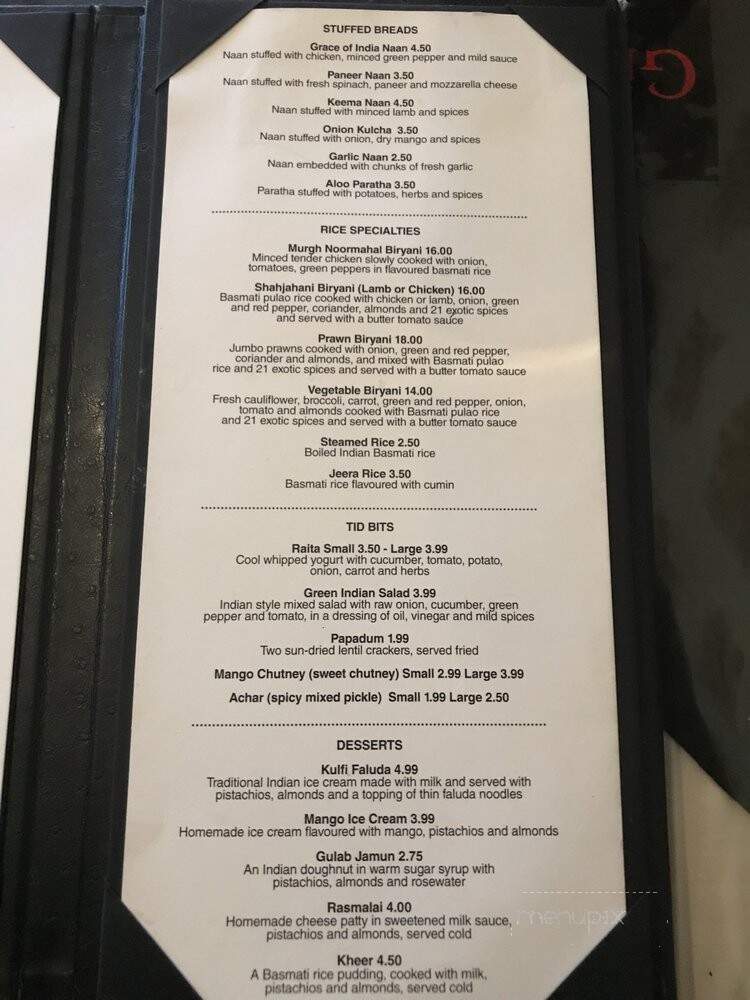 Grace of India - Vancouver, BC menu_pic