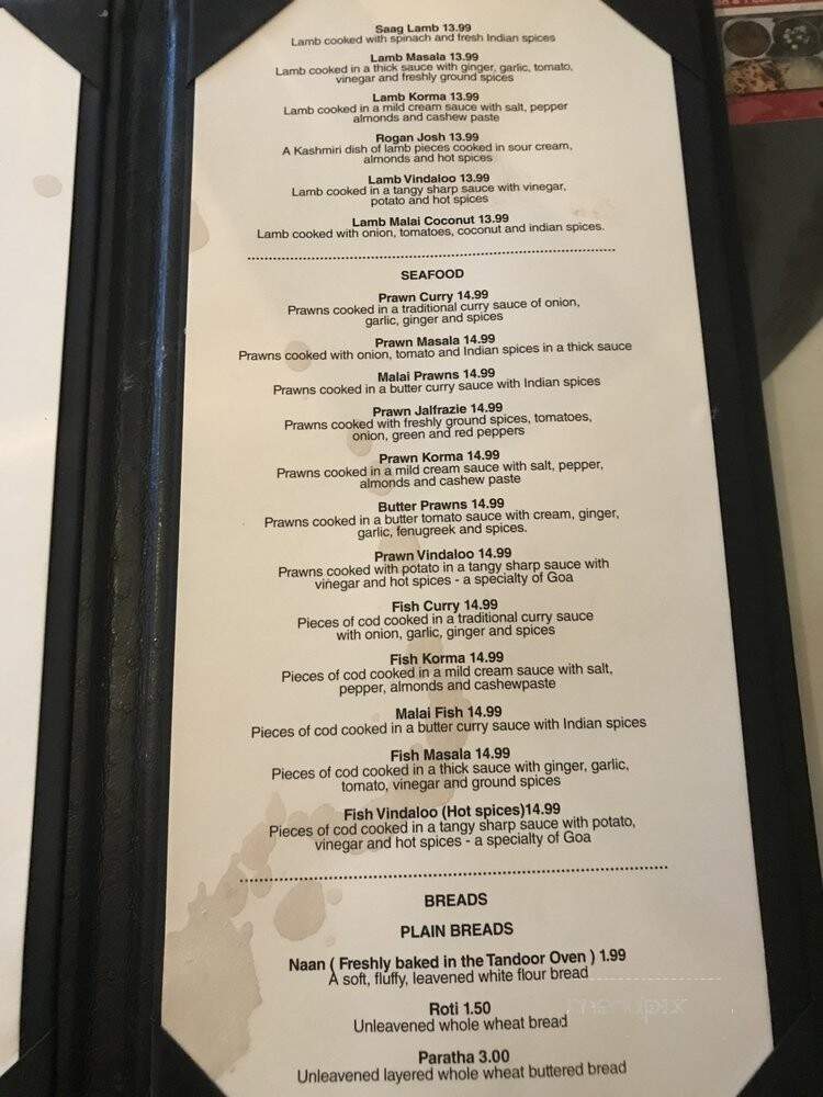 Grace of India - Vancouver, BC menu_pic