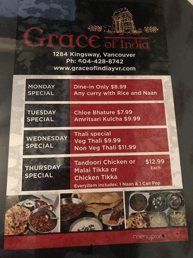 Grace of India - Vancouver, BC menu_pic