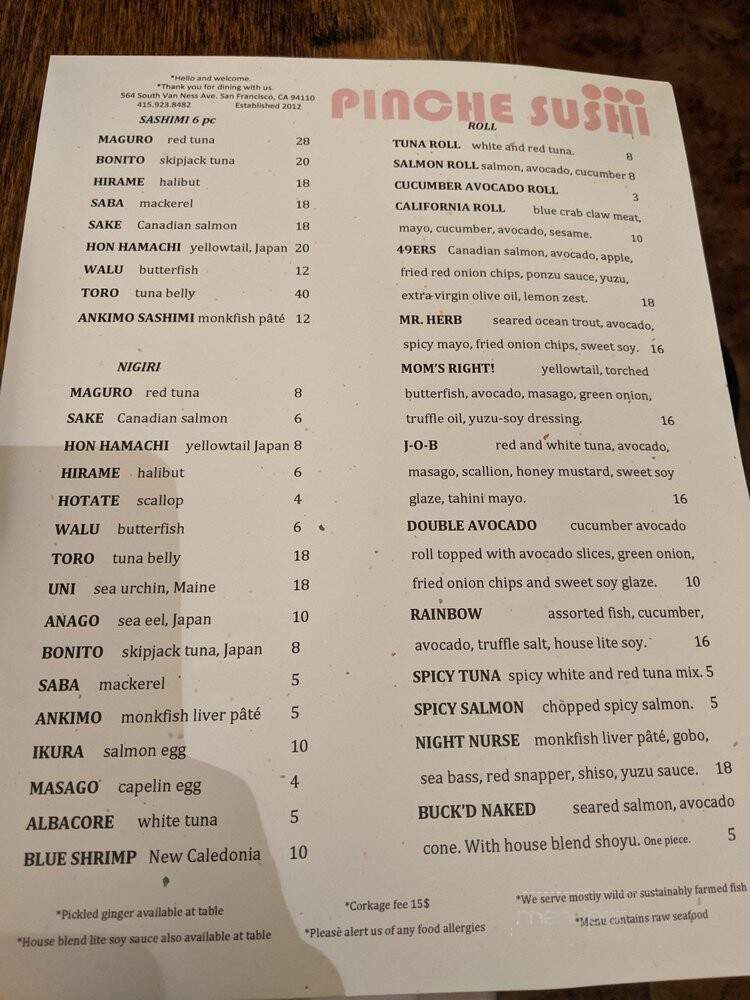 Pinche Sushi - San Francisco, CA menu_pic