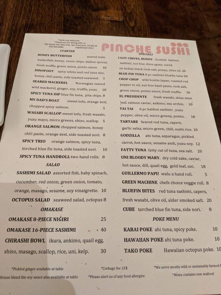 Pinche Sushi - San Francisco, CA menu_pic
