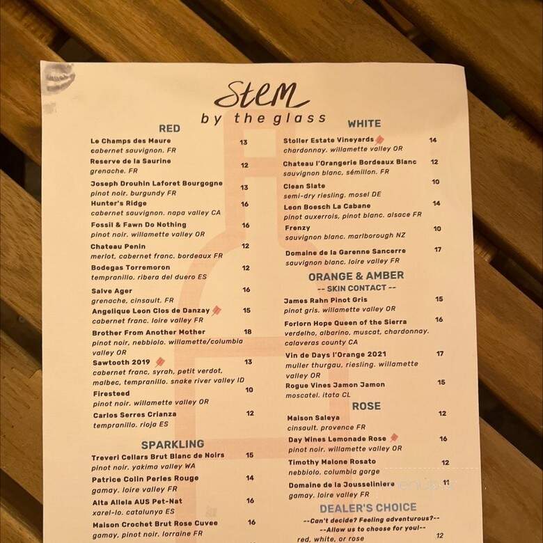 Stem Wine Bar - Portland, OR menu_pic