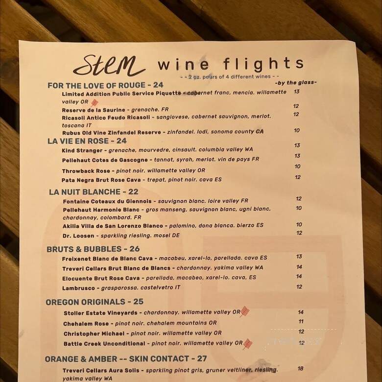 Stem Wine Bar - Portland, OR menu_pic