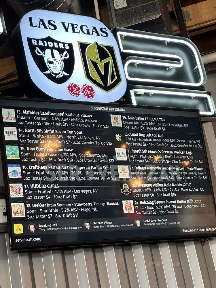Servehzah Bottle Shop and Tap Room - Las Vegas, NV menu_pic