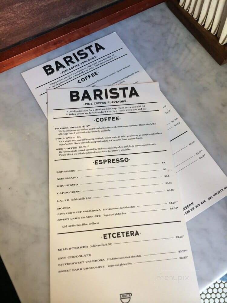 Barista - Portland, OR menu_pic