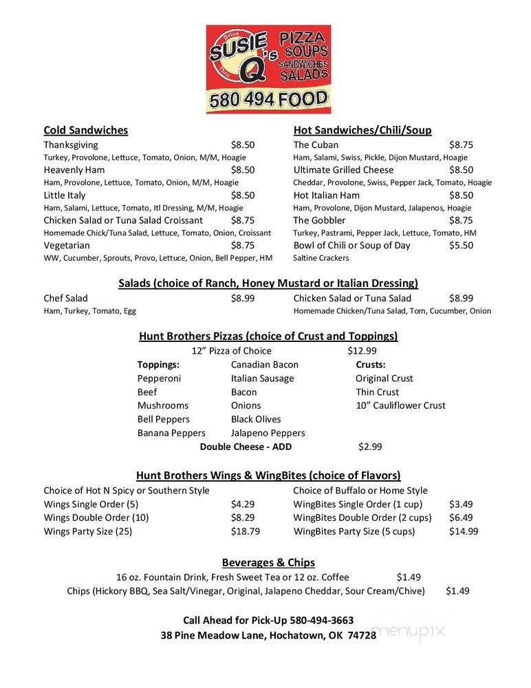 Susie Q's Drive Thru - Broken Bow, OK menu_pic