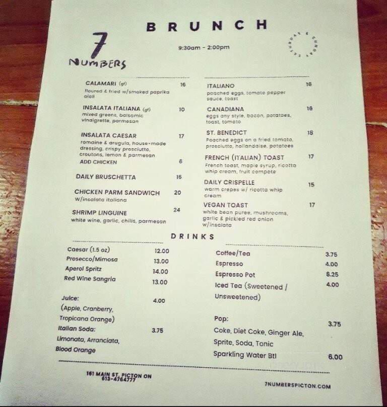 7 Numbers - Picton, ON menu_pic