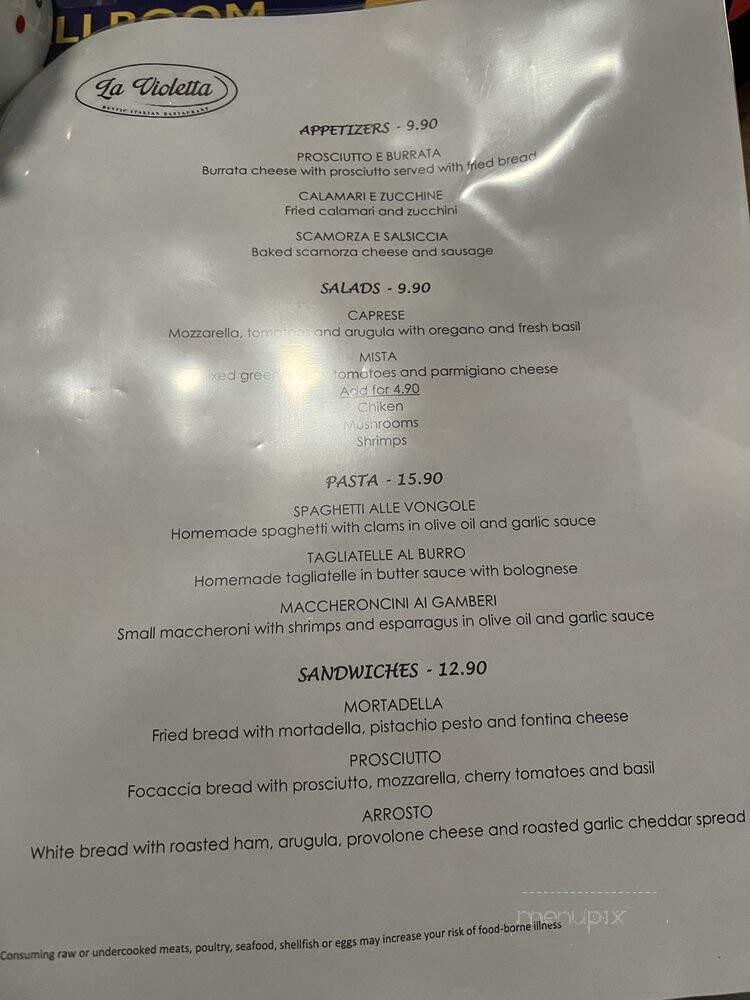 La Violetta - Sarasota, FL menu_pic