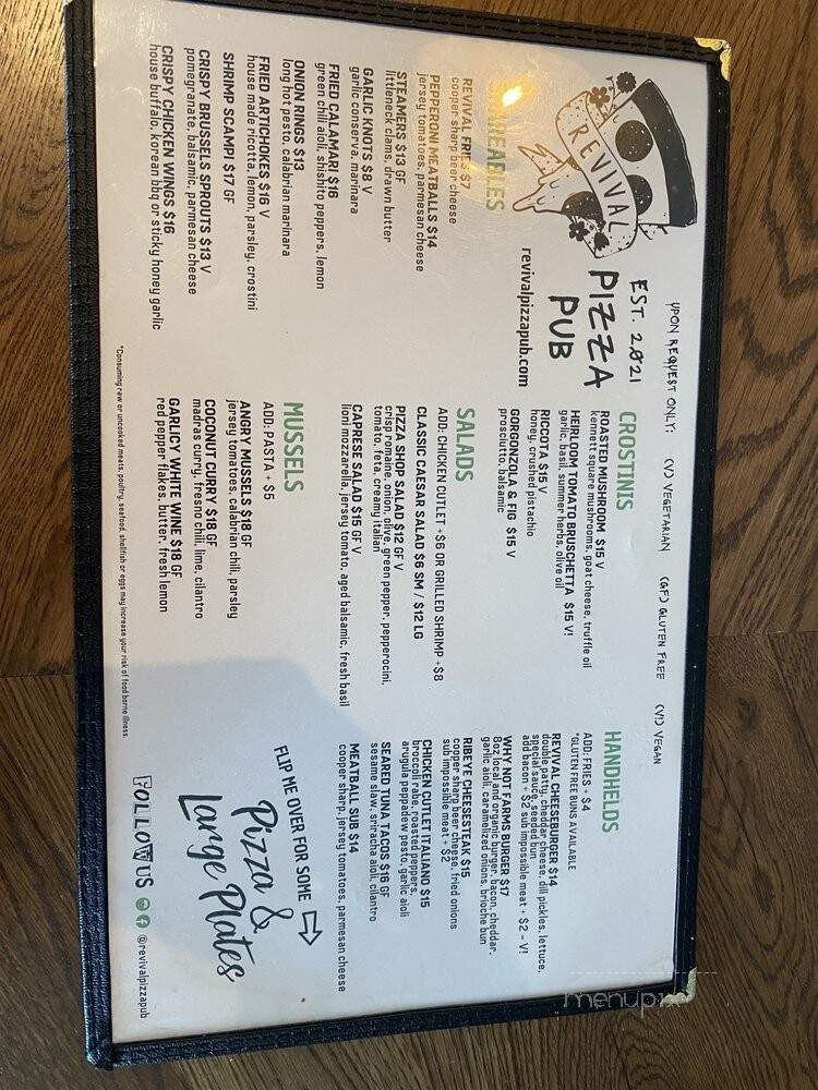 Revival Pizza Pub - Chester Springs, PA menu_pic