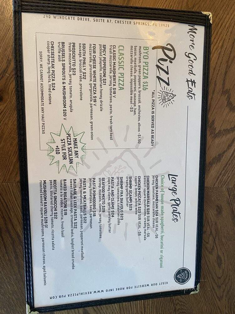 Revival Pizza Pub - Chester Springs, PA menu_pic