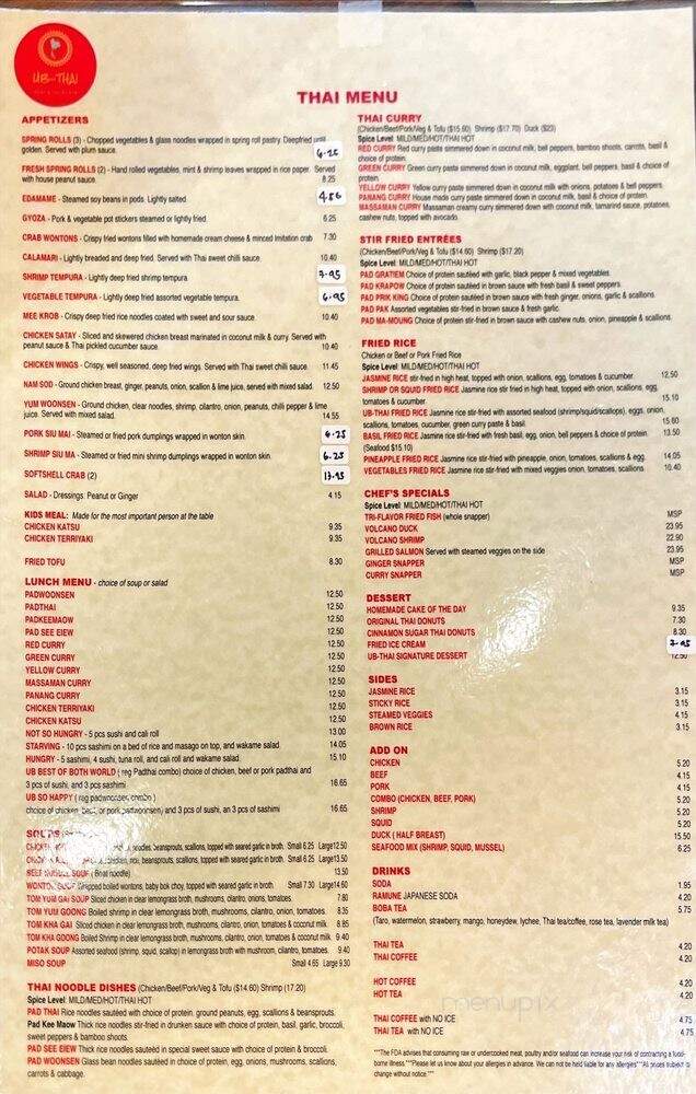 UB Thai - Boca Raton, FL menu_pic