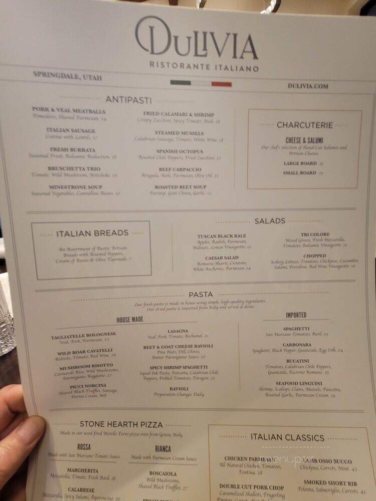 Dulivia Ristorante Italiano - Springdale, UT menu_pic
