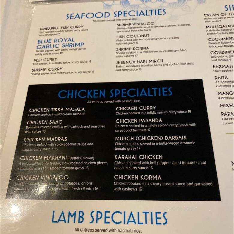 Blue Royal Indian Cuisine - Medford, OR menu_pic