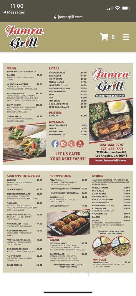 Jamra Grill - Los Angeles, CA menu_pic
