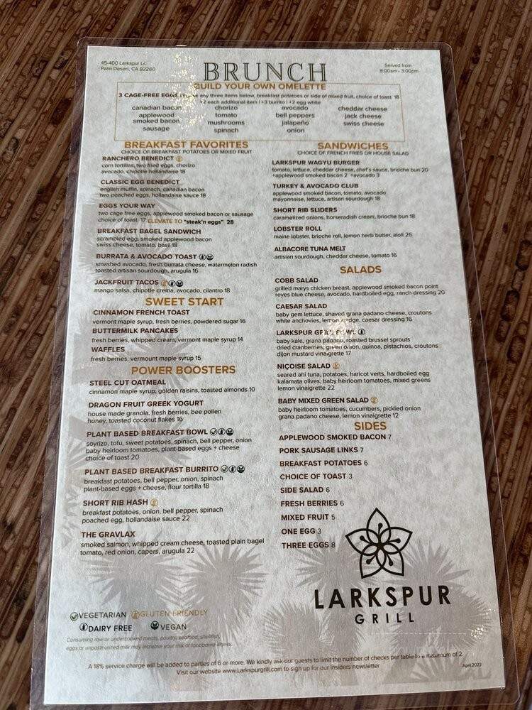 Larkspur Grill - Palm Desert, CA menu_pic