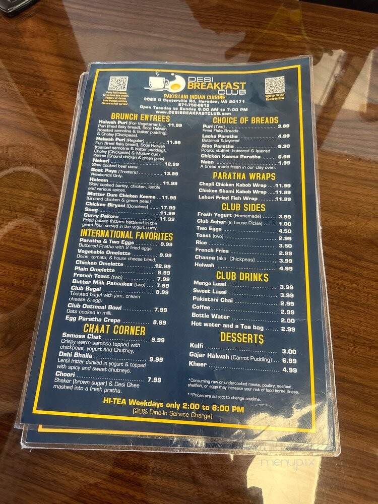 Desi Breakfast Club - Herndon, VA menu_pic