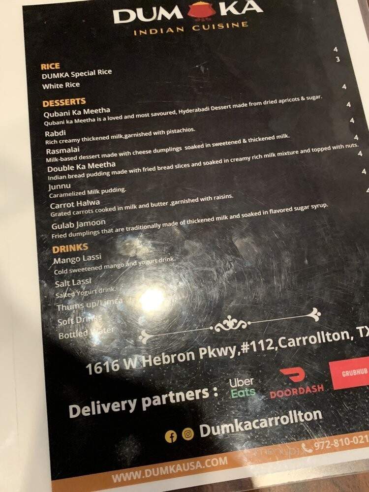 Dumka - Carrollton, TX menu_pic