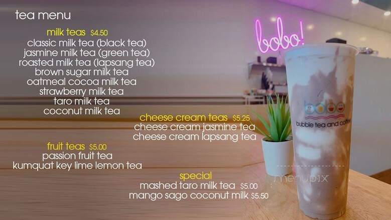 Bobo Bubble Tea and Coffee - Happy Valley, OR menu_pic