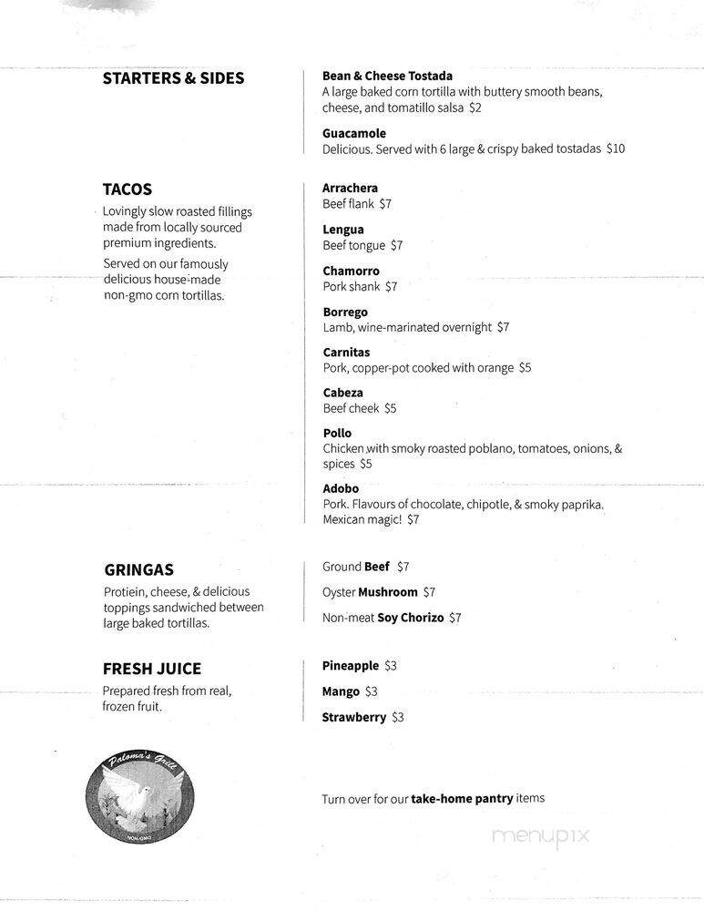 Palomas Grill - London, ON menu_pic