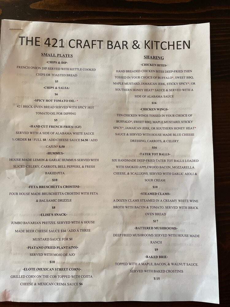 The 421 Craft Bar & Kitchen - Bennington, VT menu_pic