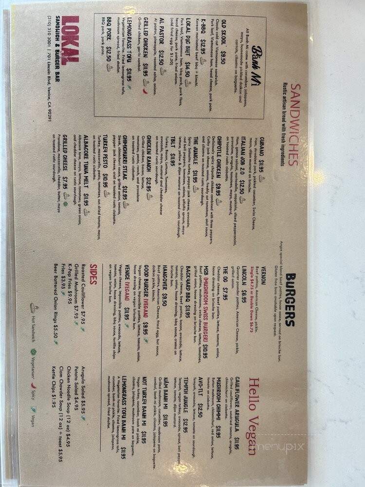 Lokal Sandwich Shop - Venice, CA menu_pic