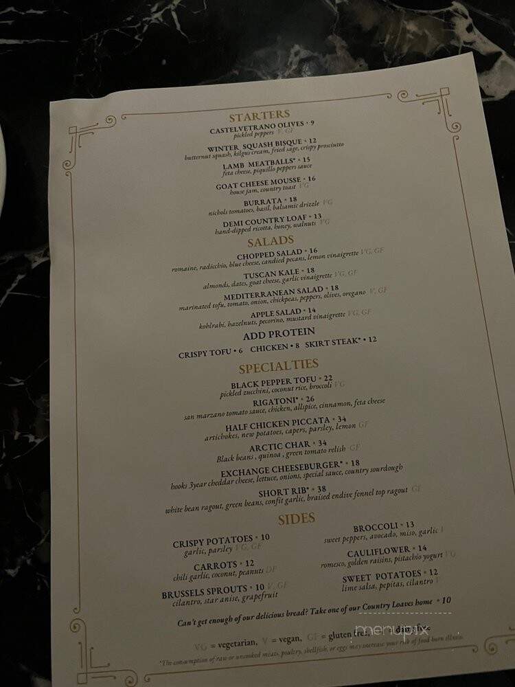The Exchange - Chicago, IL menu_pic