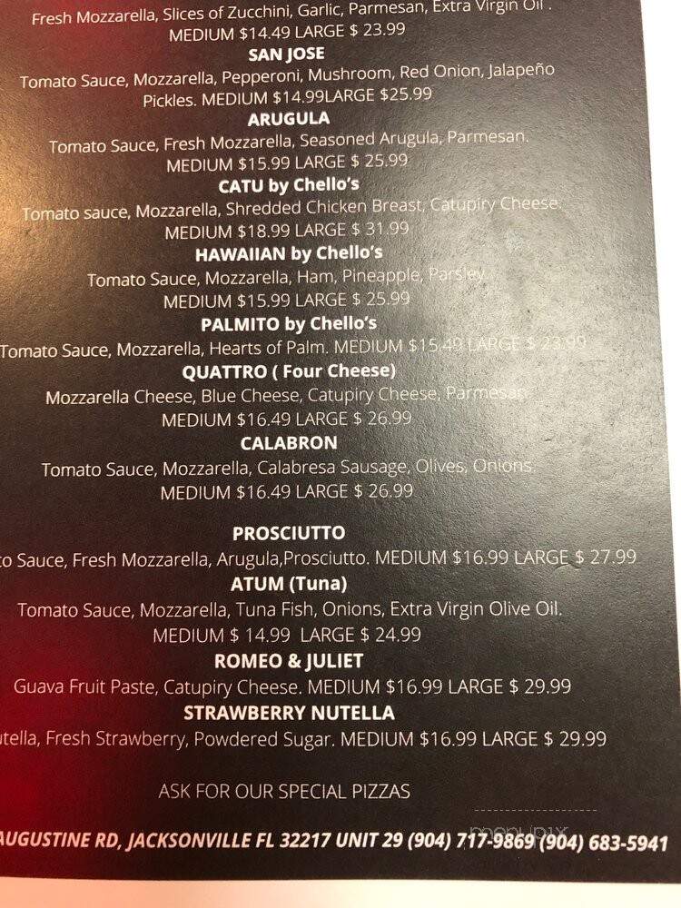 Chello's Pizza - Jacksonville, FL menu_pic