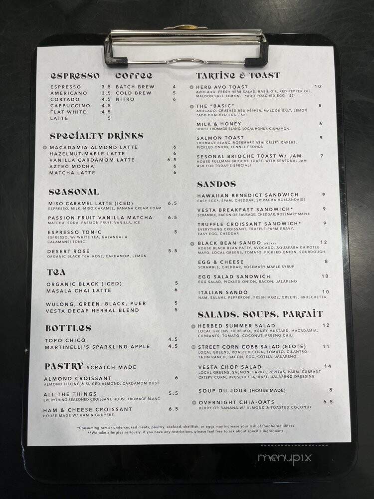 Vesta Coffee Roasters - Las Vegas, NV menu_pic