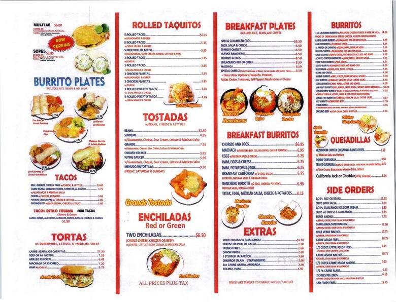 Castaneda's Mexican Food - San Diego, CA menu_pic