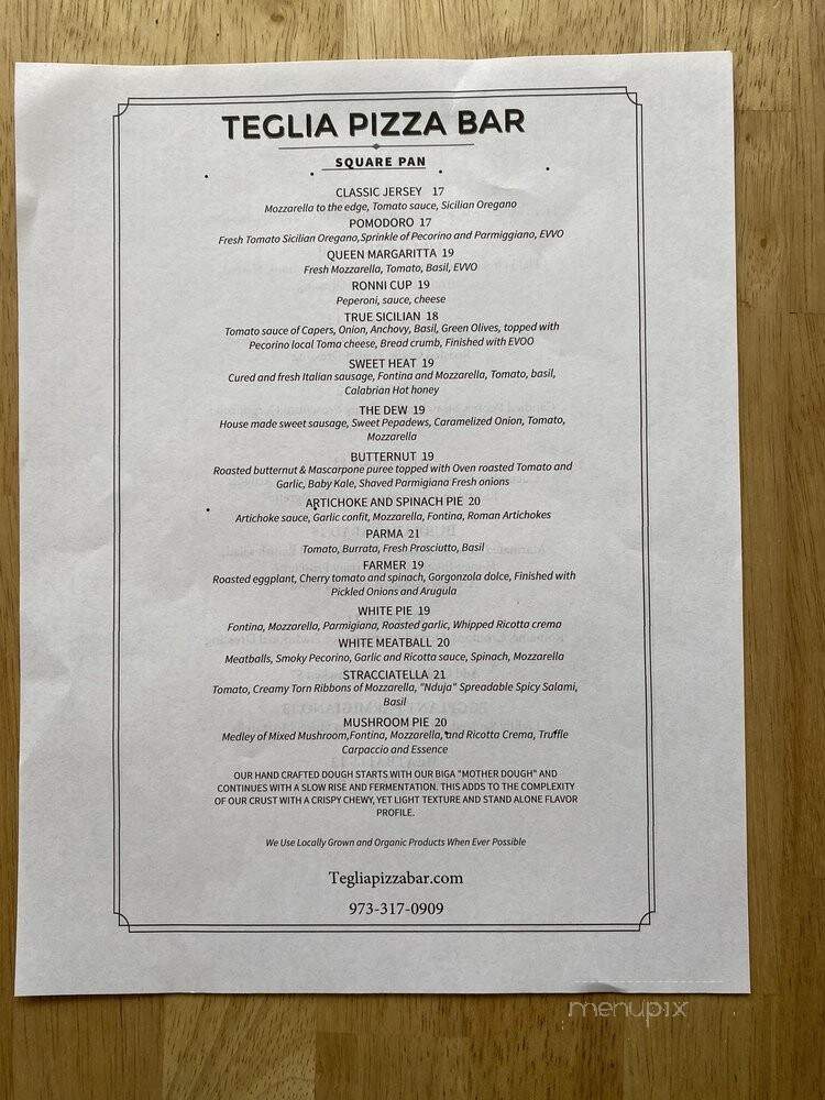 Teglia Pizza Bar - Montclair, NJ menu_pic